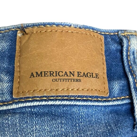 American Eagle Jean Mini Skirt Womens 8 Blue Stretch Distressed Festival Denim - Picture 5 of 6